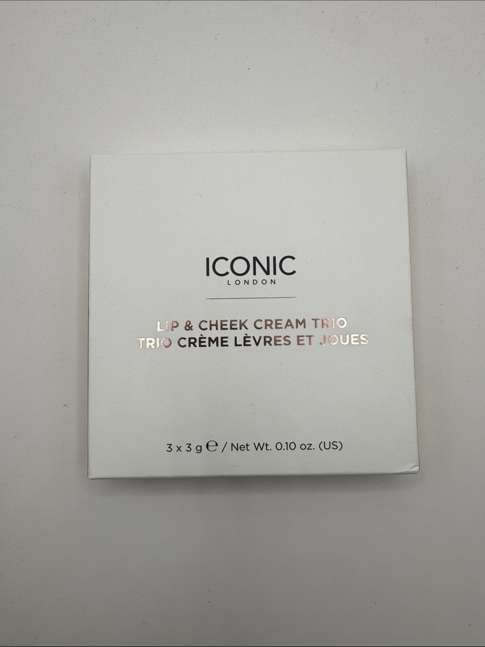 ICONIC London Lip & Cheek Cream Trio - White & Rose Gold Text